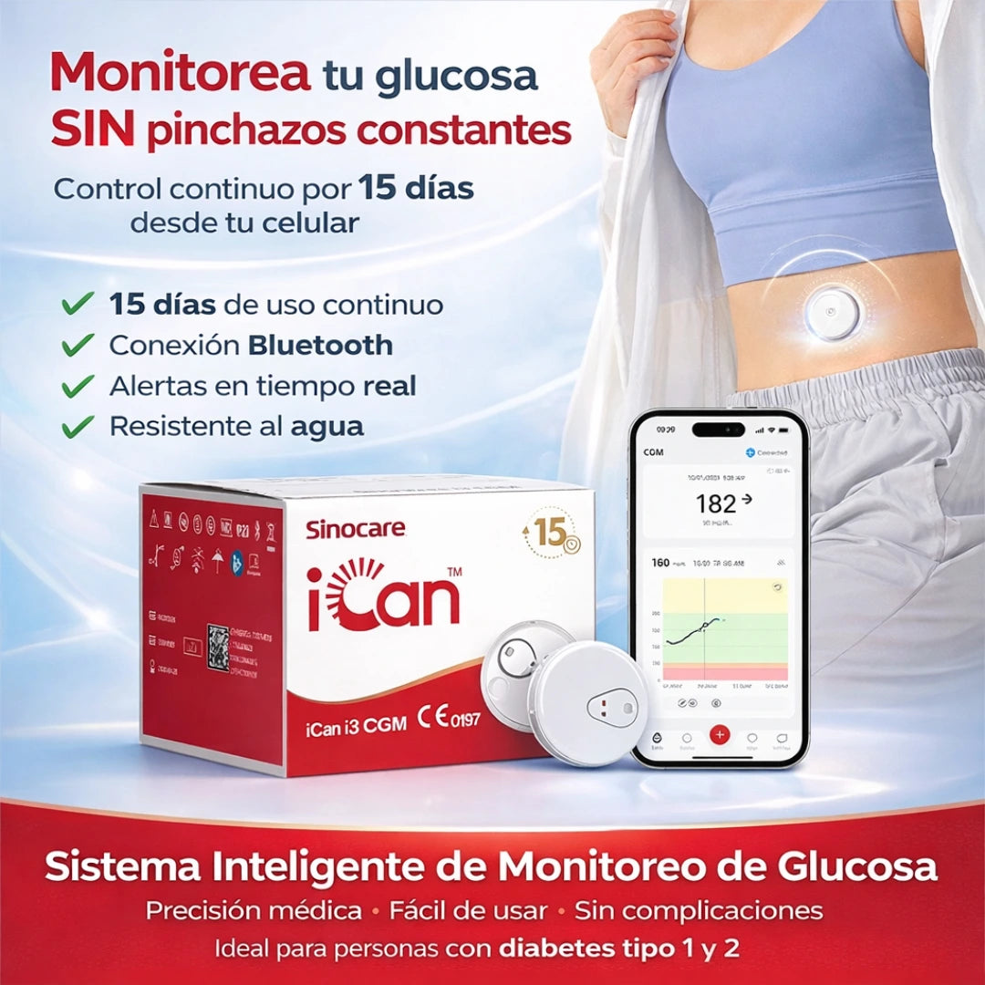 Monitor Inteligente Continuo de Glucosa 15 Días con Alertas en Tiempo Real