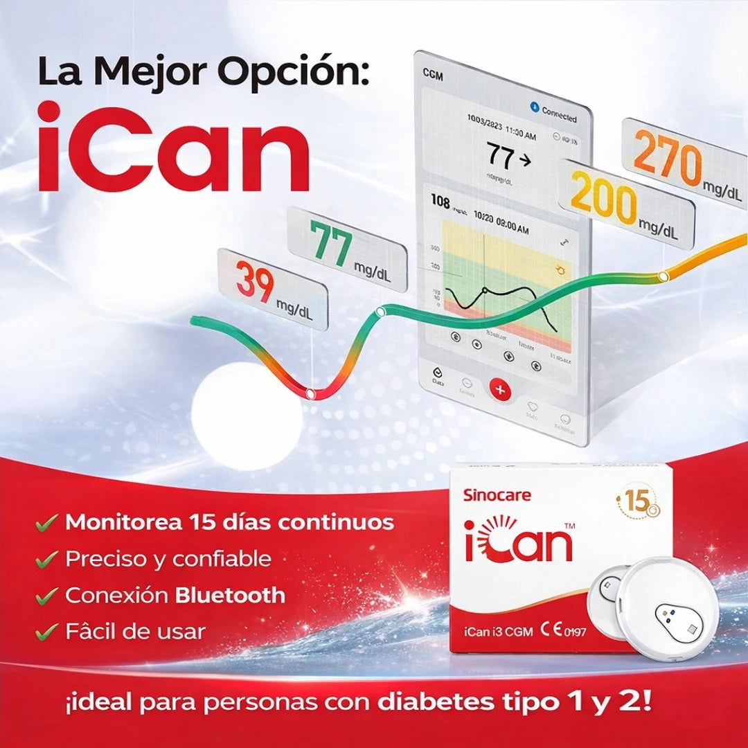Monitor Inteligente Continuo de Glucosa 15 Días con Alertas en Tiempo Real