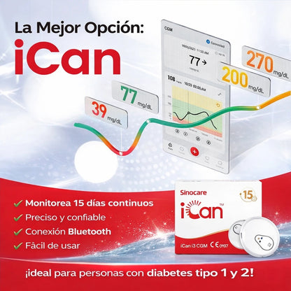 Monitor Inteligente Continuo de Glucosa 15 Días con Alertas en Tiempo Real