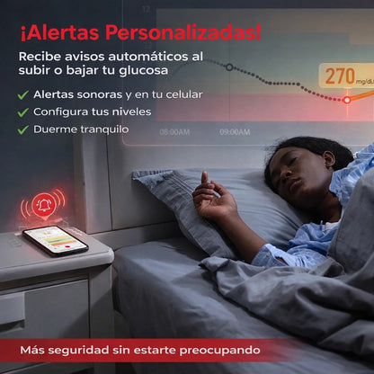 Monitor Inteligente Continuo de Glucosa 15 Días con Alertas en Tiempo Real